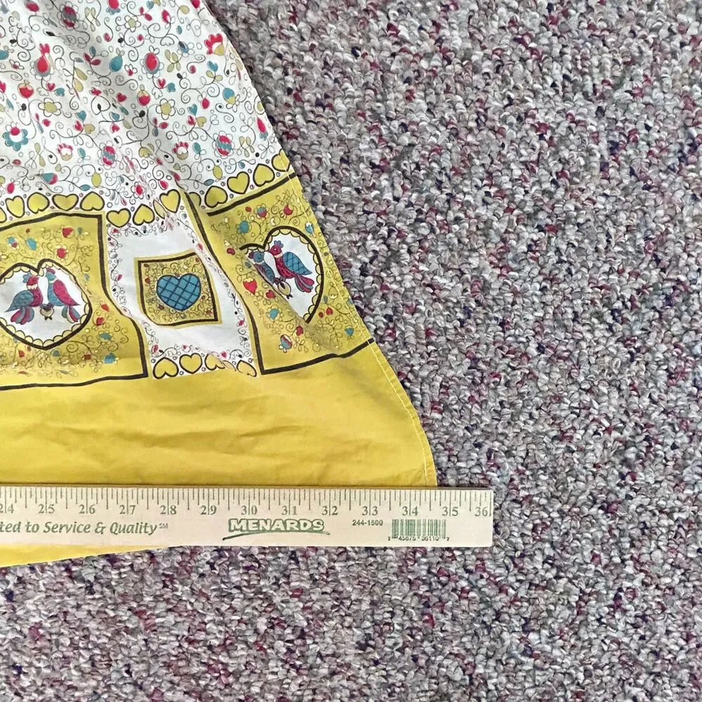 Vintage 50s-60s MCM Women's Multicolor Floral Yellow Border Print Cotton Apron